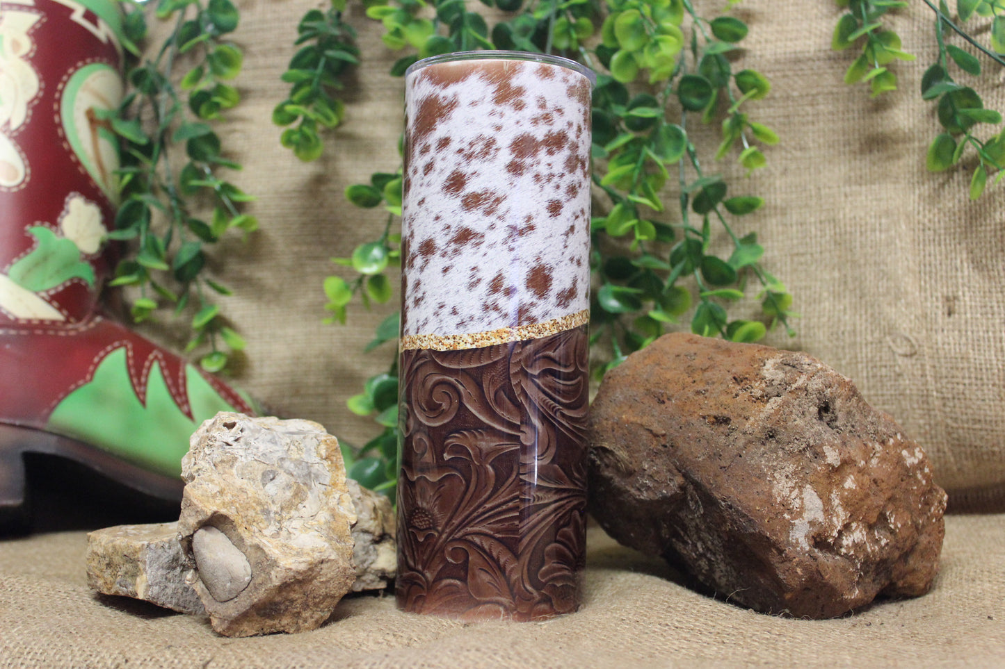 brown cow print sublimation tumbler 20oz.